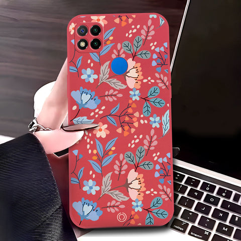 Xiaomi Redmi 10A Cover - Red - D1 - ONation Floral Series - HQ Liquid Silicone Soft Case