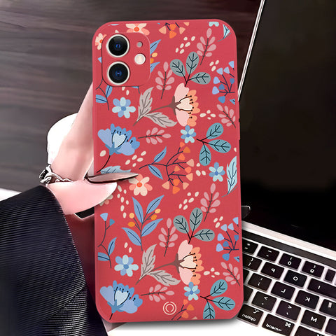 iPhone 12 Cover - Red - D1 - ONation Floral Series - HQ Liquid Silicone Soft Case