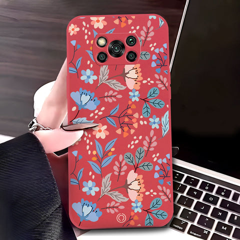 Xiaomi Poco X3 Cover - Red - D1 - ONation Floral Series - HQ Liquid Silicone Soft Case