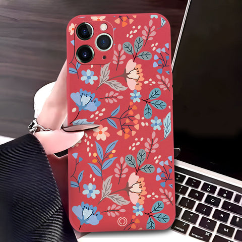 iPhone 11 Pro Max Cover - Red - D1 - ONation Floral Series - HQ Liquid Silicone Soft Case