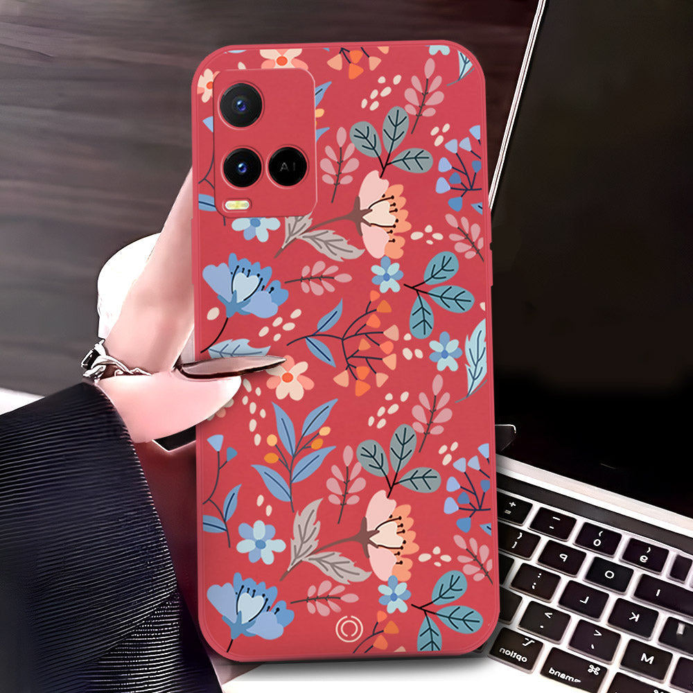 Vivo Y21G Cover - Red - D1 - ONation Floral Series - HQ Liquid Silicone Soft Case