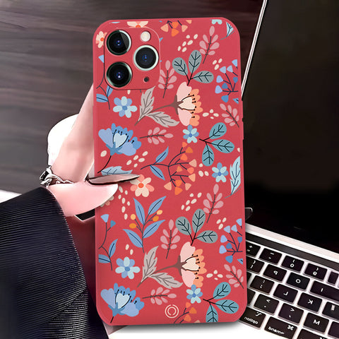 iPhone 11 Pro Cover - Red - D1 - ONation Floral Series - HQ Liquid Silicone Soft Case