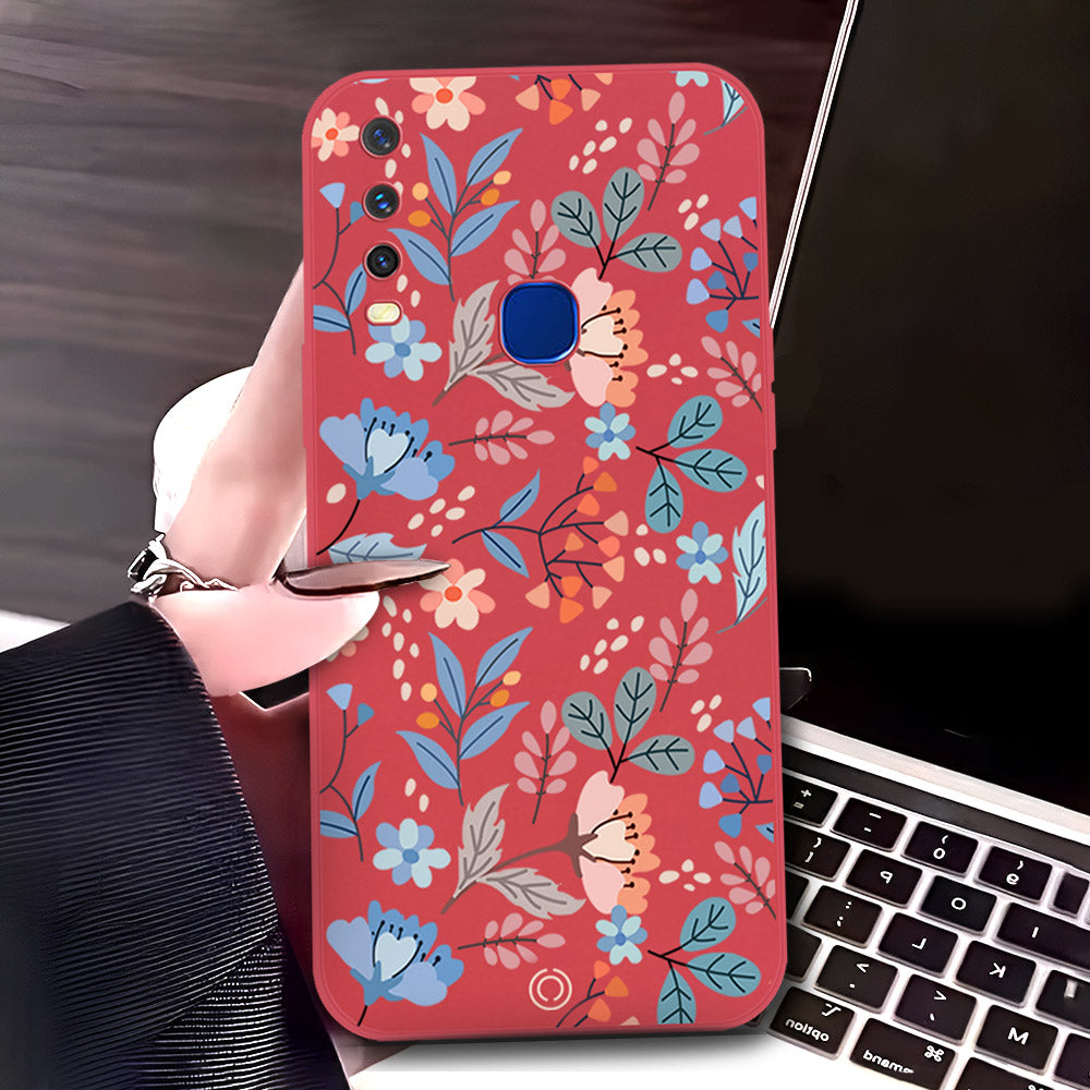Vivo Y12a Cover - Red - D1 - ONation Floral Series - HQ Liquid Silicone Soft Case