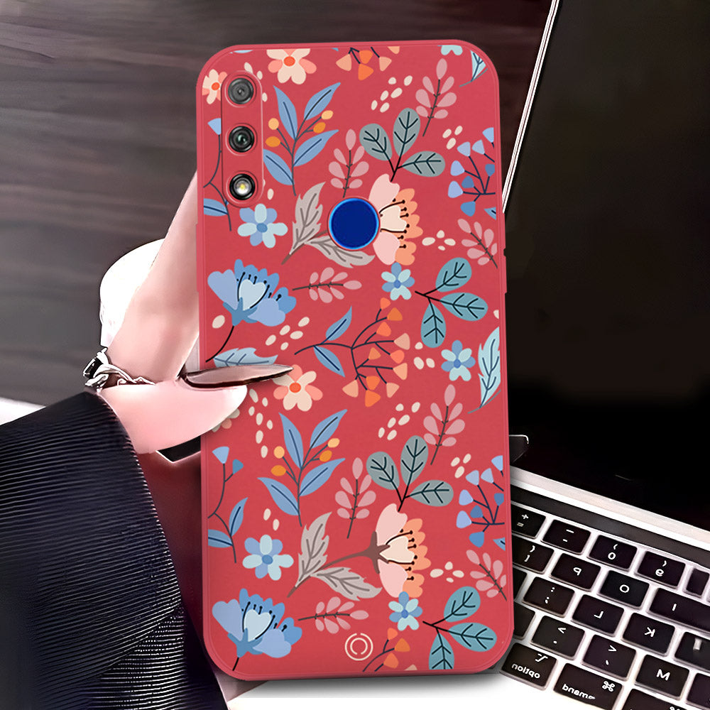 Honor 9X Cover - Red - D1 - ONation Floral Series - HQ Liquid Silicone Soft Case
