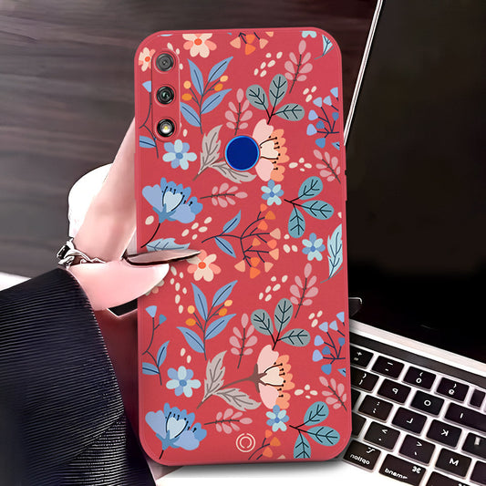 Honor 9X Cover - Red - D1 - ONation Floral Series - HQ Liquid Silicone Soft Case