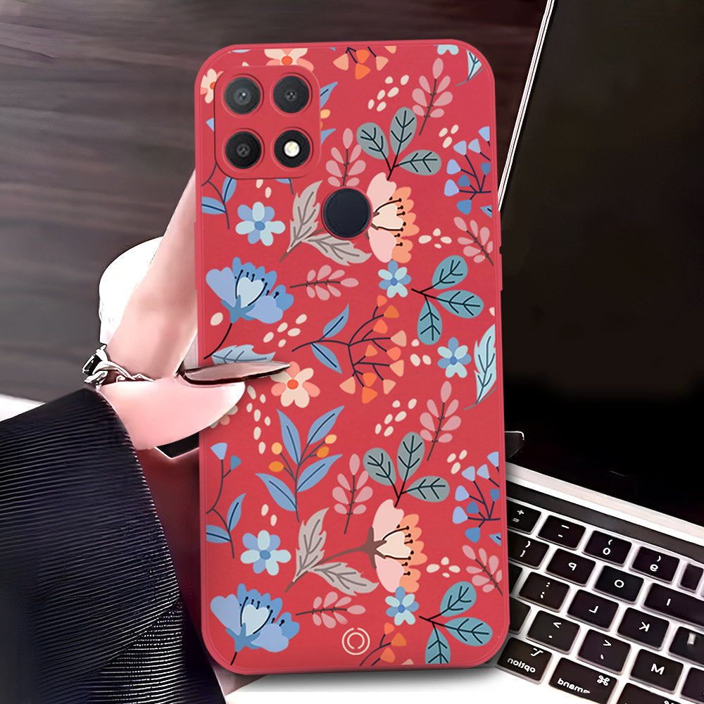 Oppo A35 Cover - Red - D1 - ONation Floral Series - HQ Liquid Silicone Soft Case
