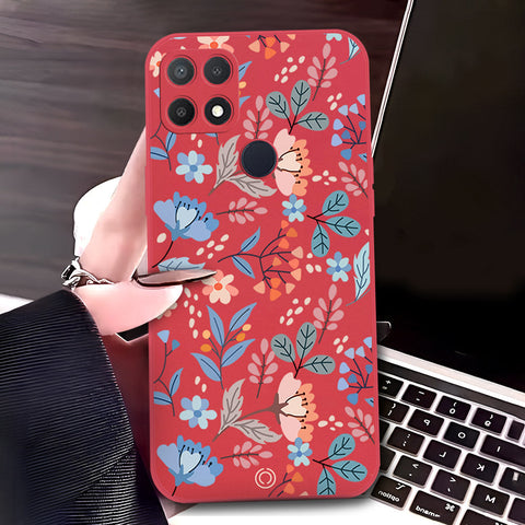Oppo A35 Cover - Red - D1 - ONation Floral Series - HQ Liquid Silicone Soft Case