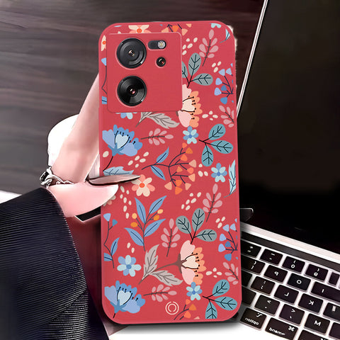 Xiaomi 13T Cover - Red - D1 - ONation Floral Series - HQ Liquid Silicone Soft Case