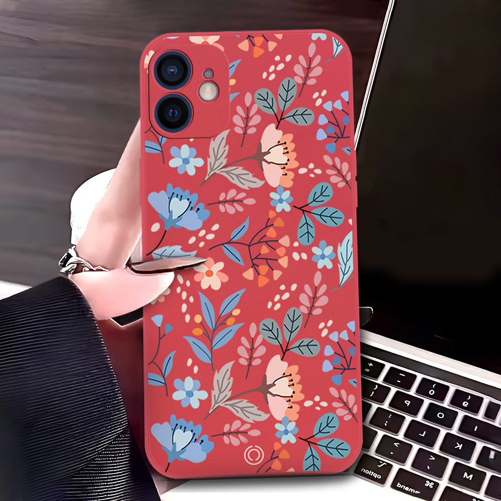 iPhone 12 Mini Cover - Red - D1 - ONation Floral Series - HQ Liquid Silicone Soft Case