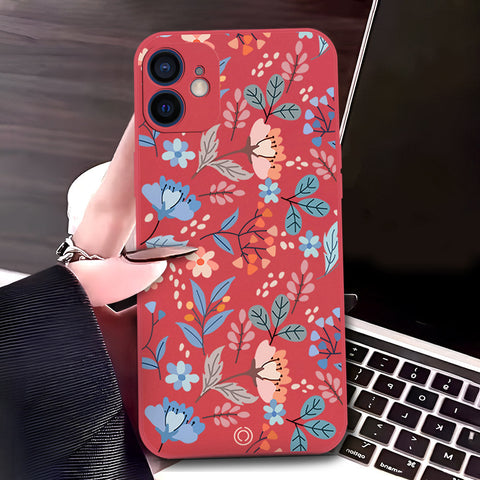 iPhone 12 Mini Cover - Red - D1 - ONation Floral Series - HQ Liquid Silicone Soft Case