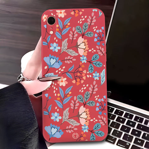 iPhone XR Cover - Red - D1 - ONation Floral Series - HQ Liquid Silicone Soft Case