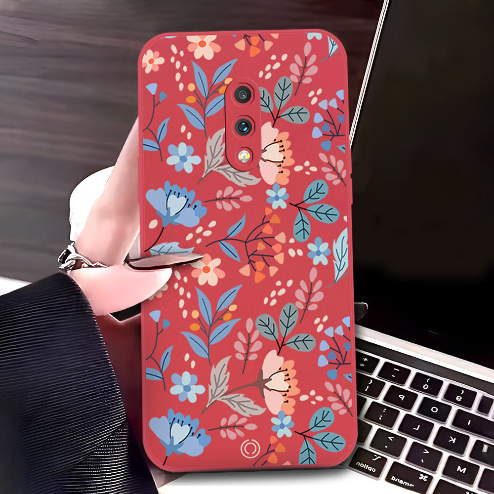 OnePlus 7 Cover - Red - D1 - ONation Floral Series - HQ Liquid Silicone Soft Case