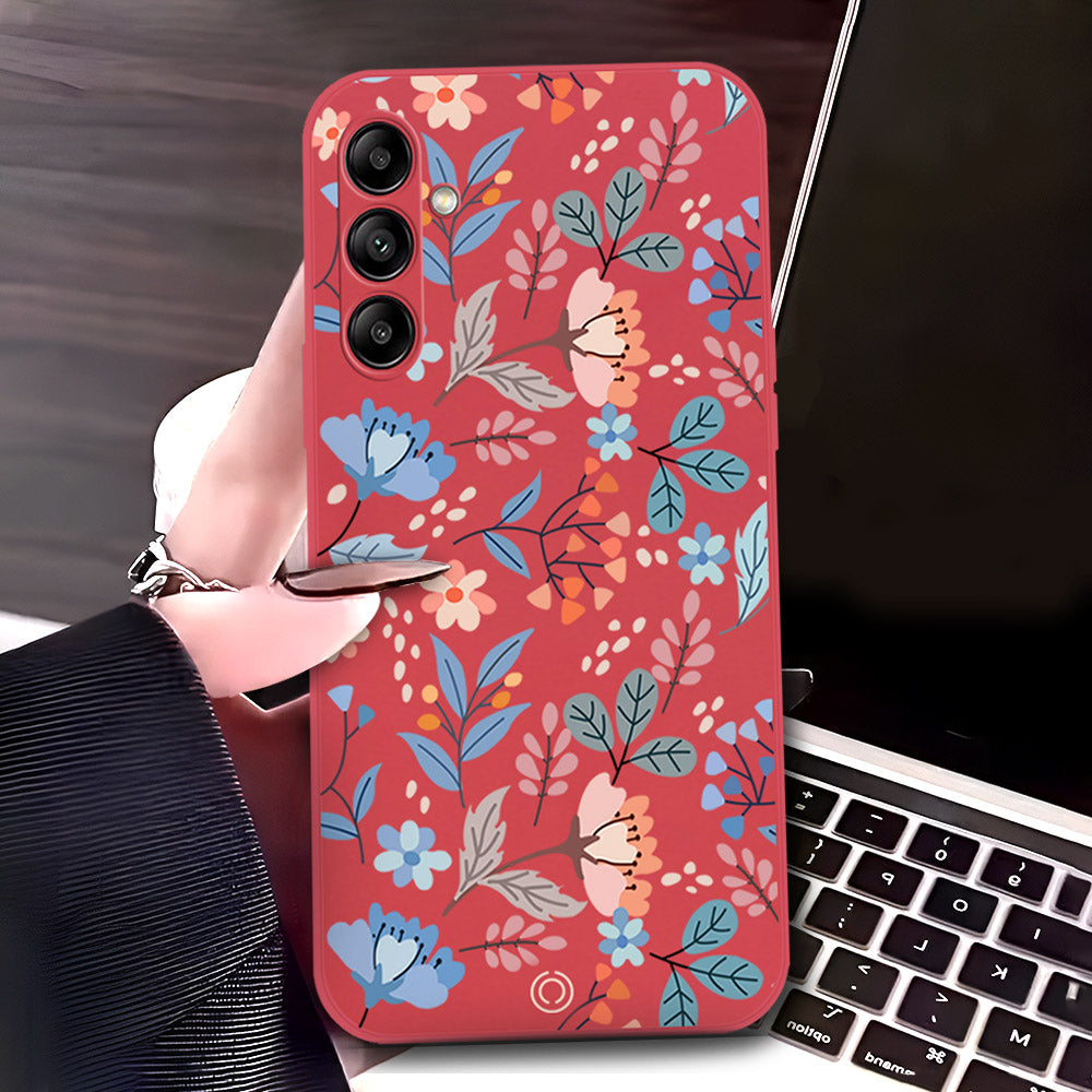 Samsung Galaxy A54 5G Cover - Red - D1 - ONation Floral Series - HQ Liquid Silicone Soft Case