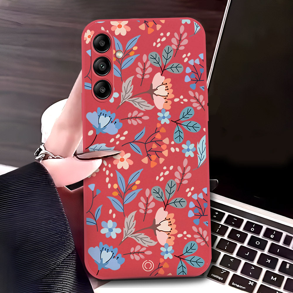 Samsung Galaxy A54 Cover - Red - D1 - ONation Floral Series - HQ Liquid Silicone Soft Case