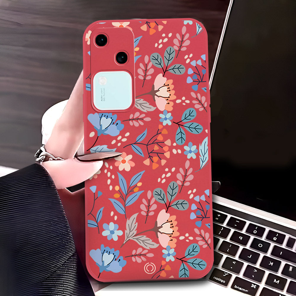 Xiaomi Redmi Note 12 Pro 4G Cover - Red - D1 - ONation Floral Series - HQ Liquid Silicone Soft Case