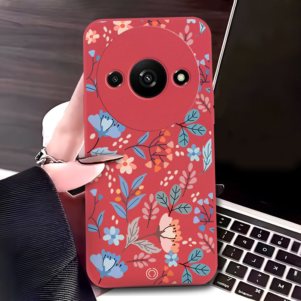 Oppo A78 4G Cover - Red - D1 - ONation Floral Series - HQ Liquid Silicone Soft Case