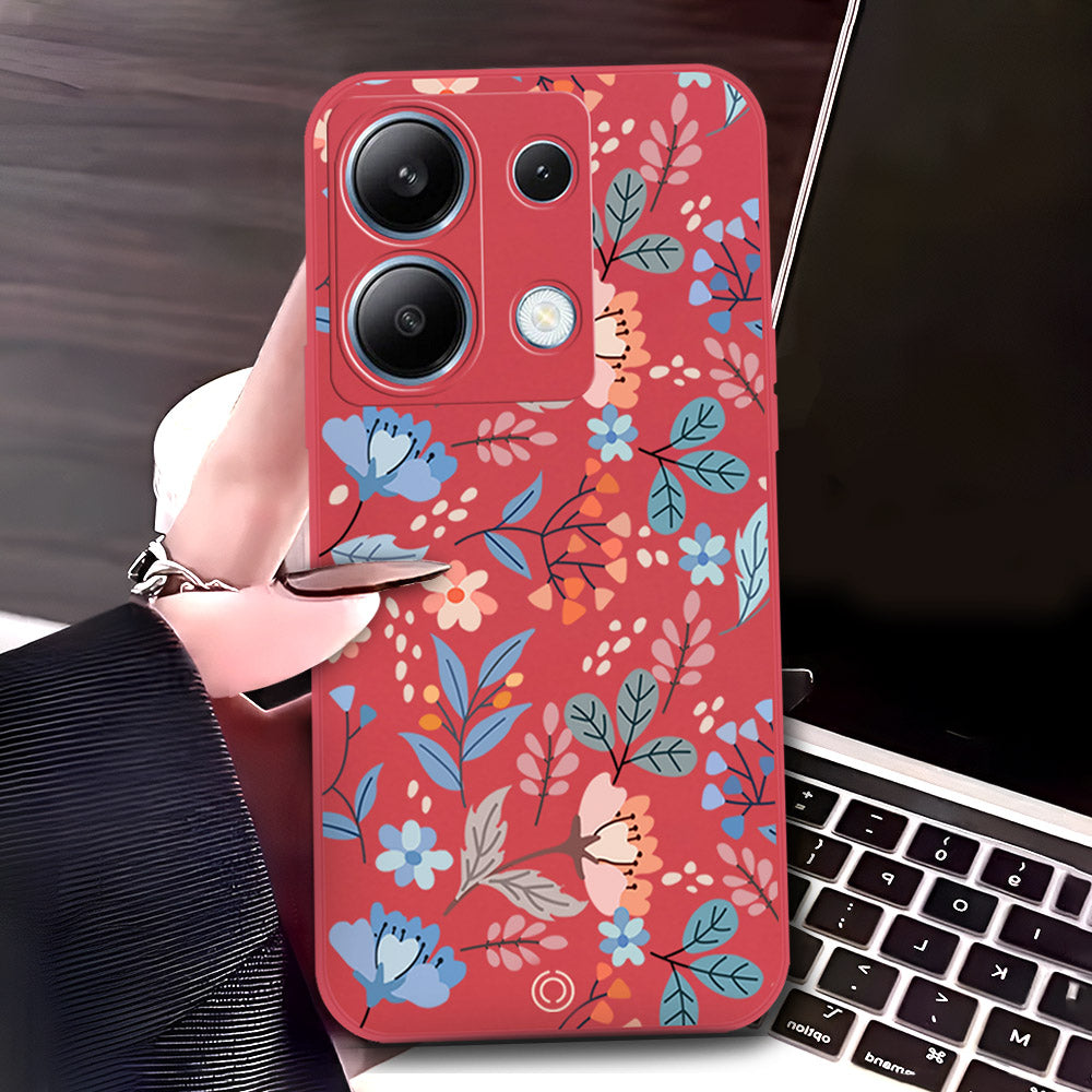 Xiaomi Redmi A3 Cover - Red - D1 - ONation Floral Series - HQ Liquid Silicone Soft Case