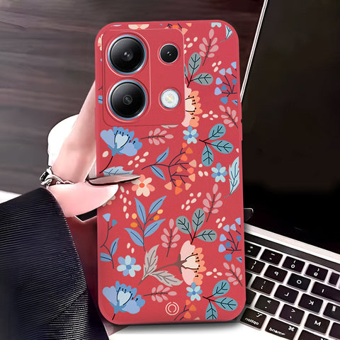 Xiaomi Redmi A3 Cover - Red - D1 - ONation Floral Series - HQ Liquid Silicone Soft Case