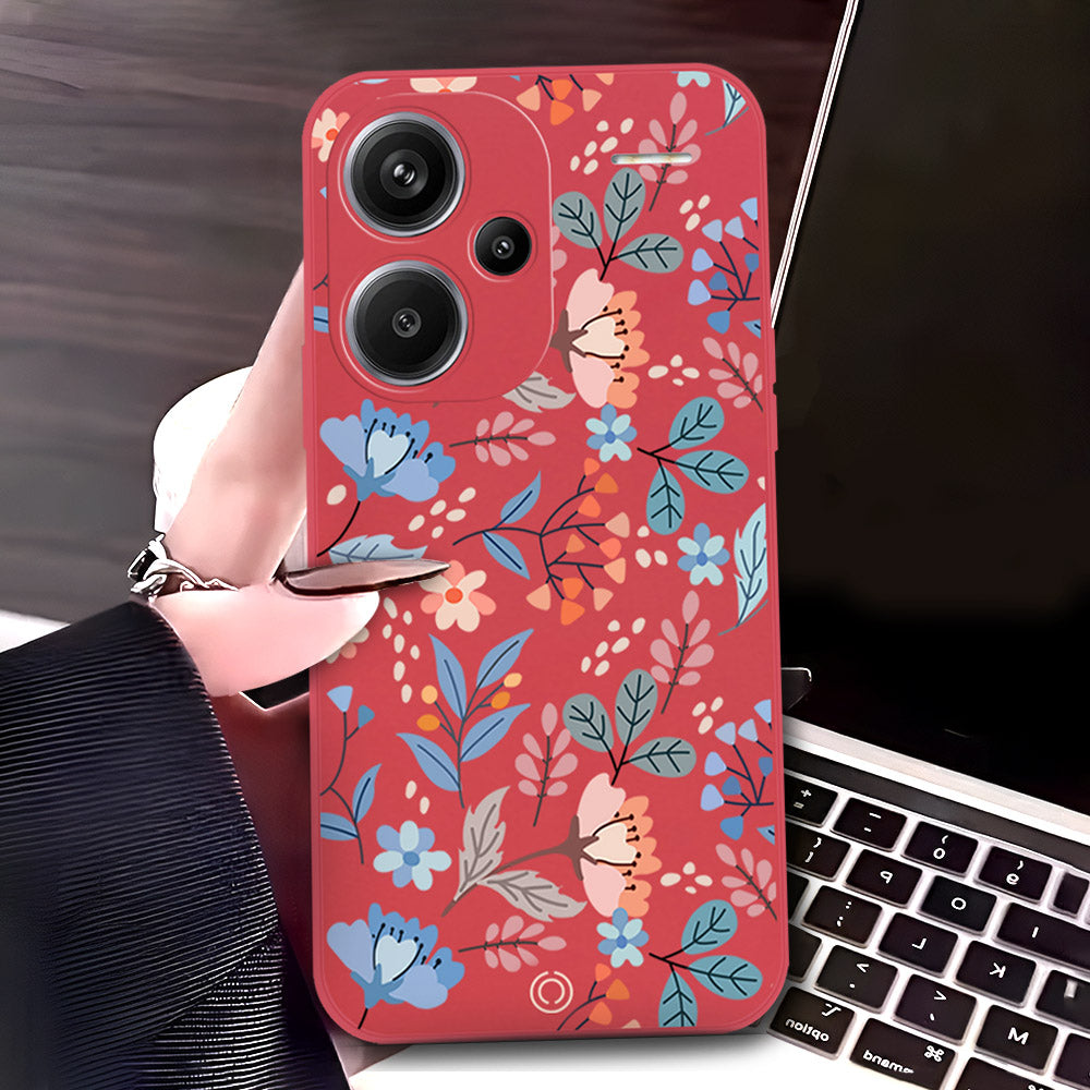 Xiaomi Redmi Note 13 Pro 4G Cover - Red - D1 - ONation Floral Series - HQ Liquid Silicone Soft Case