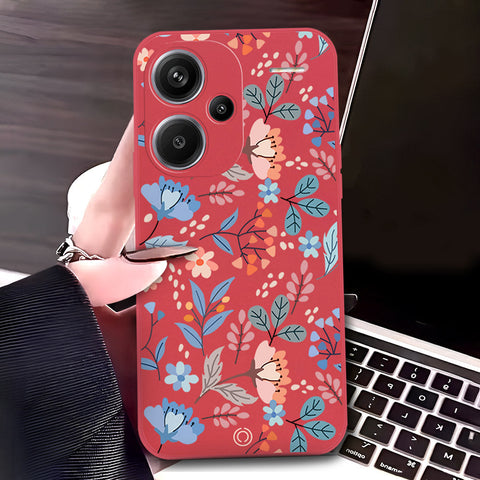 Xiaomi Redmi Note 13 Pro 4G Cover - Red - D1 - ONation Floral Series - HQ Liquid Silicone Soft Case