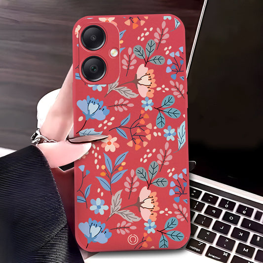 Samsung Galaxy A05 Cover - Red - D1 - ONation Floral Series - HQ Liquid Silicone Soft Case