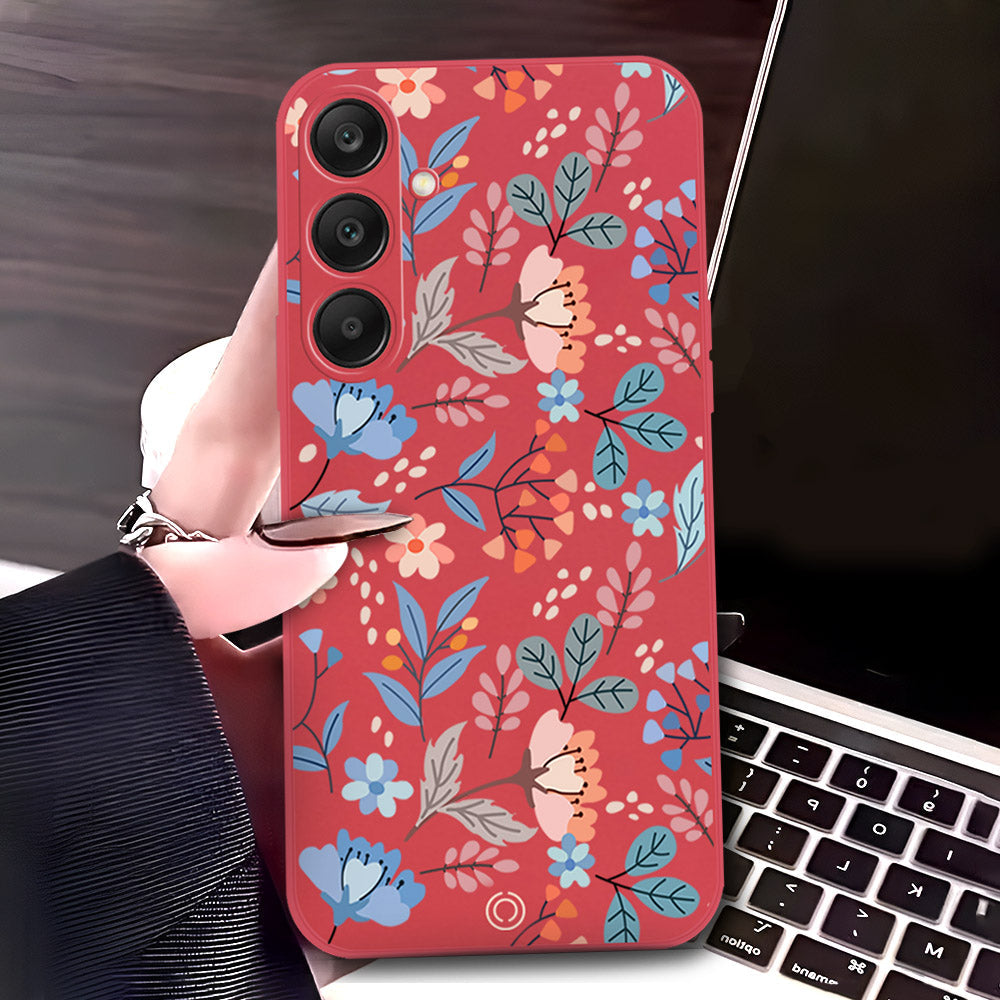 Samsung Galaxy A15 5G Cover - Red - D1 - ONation Floral Series - HQ Liquid Silicone Soft Case