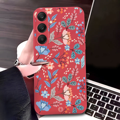 Samsung Galaxy A15 5G Cover - Red - D1 - ONation Floral Series - HQ Liquid Silicone Soft Case