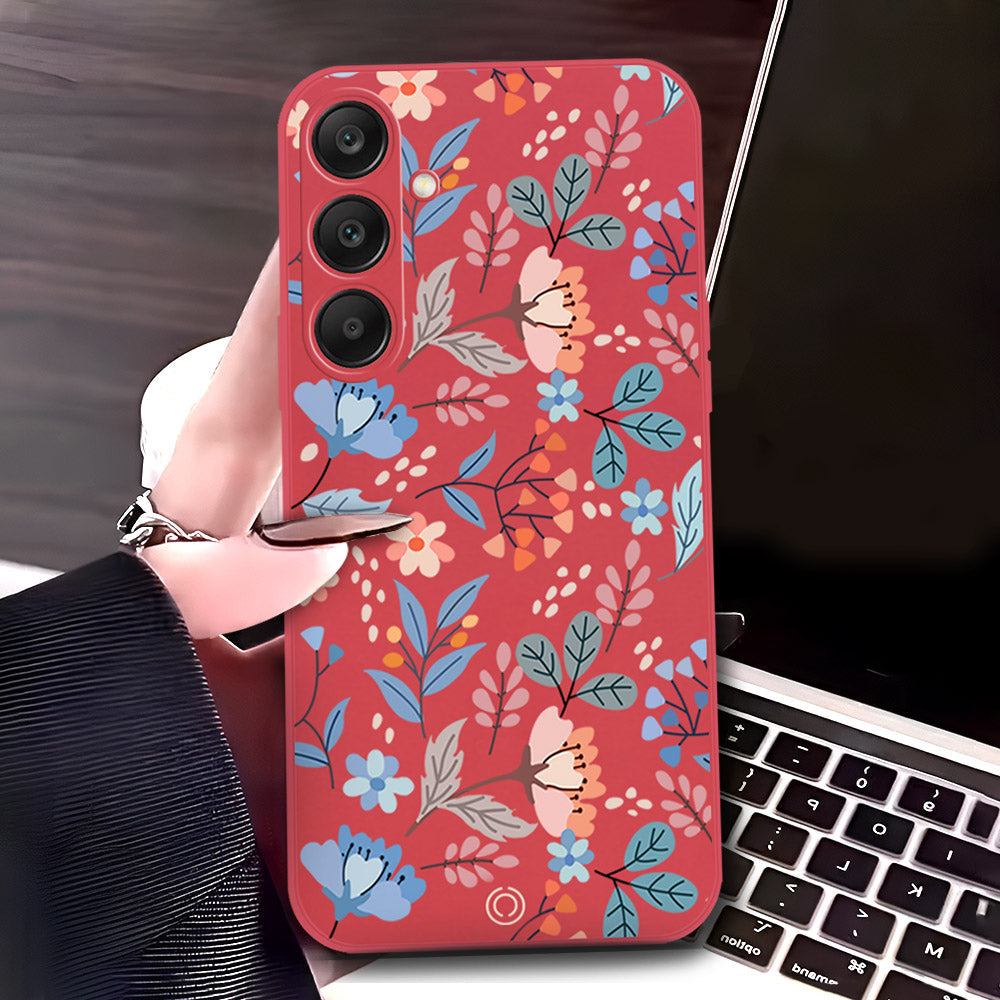Samsung Galaxy S24 Plus Cover - Red - D1 - ONation Floral Series - HQ Liquid Silicone Soft Case