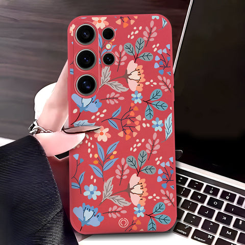 Samsung Galaxy S24 Cover - Red - D1 - ONation Floral Series - HQ Liquid Silicone Soft Case