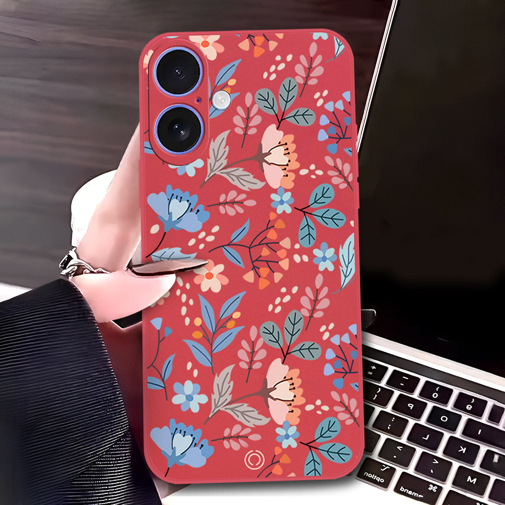 iPhone 16 Plus Cover - Red - D1 - ONation Floral Series - HQ Liquid Silicone Soft Case