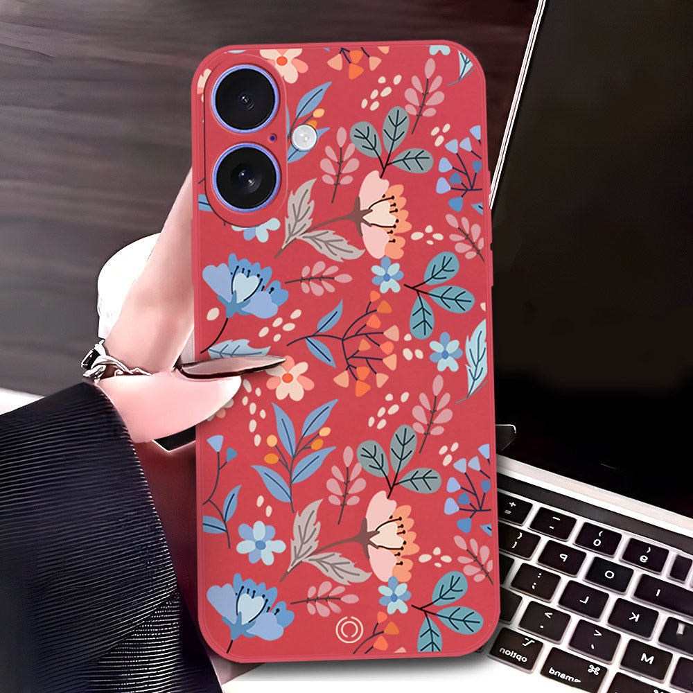 Oppo A15 Cover - Red - D1 - ONation Floral Series - HQ Liquid Silicone Soft Case