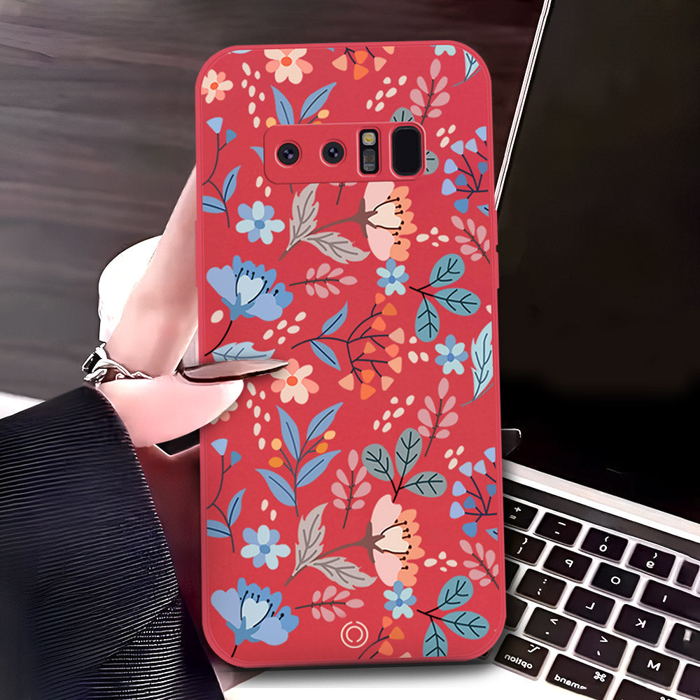 Samsung Galaxy Note 8 Cover - Red - D1 - ONation Floral Series - HQ Liquid Silicone Soft Case