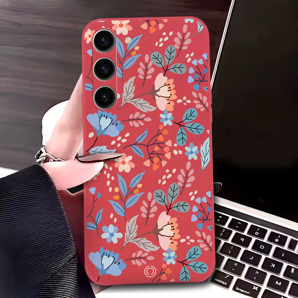 Samsung Galaxy S23 Plus 5G Cover - Red - D1 - ONation Floral Series - HQ Liquid Silicone Soft Case