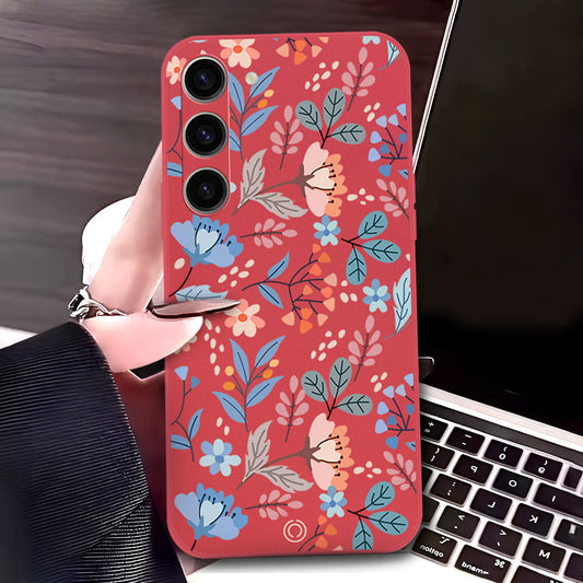 Samsung Galaxy S23 5G Cover - Red - D1 - ONation Floral Series - HQ Liquid Silicone Soft Case