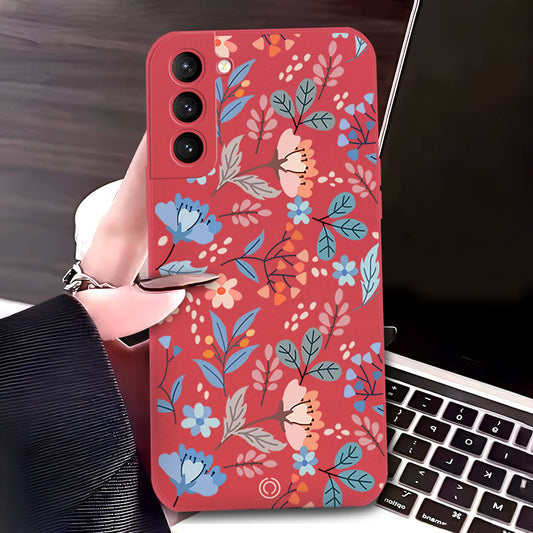 Samsung Galaxy S21 FE 5G Cover - Red - D1 - ONation Floral Series - HQ Liquid Silicone Soft Case