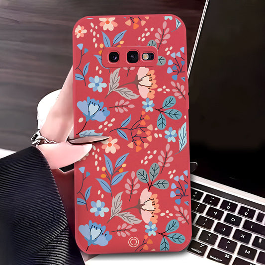 Samsung Galaxy S10e Cover - Red - D1 - ONation Floral Series - HQ Liquid Silicone Soft Case