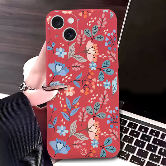 iPhone 15 Cover - Red - D1 - ONation Floral Series - HQ Liquid Silicone Soft Case