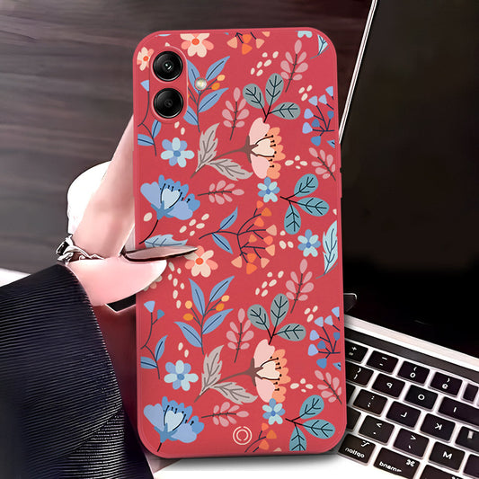 Samsung Galaxy M13 5G Cover - Red - D1 - ONation Floral Series - HQ Liquid Silicone Soft Case