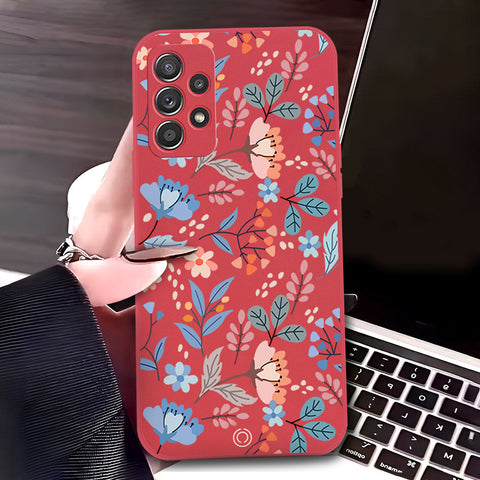 Samsung Galaxy A52 Cover - Red - D1 - ONation Floral Series - HQ Liquid Silicone Soft Case