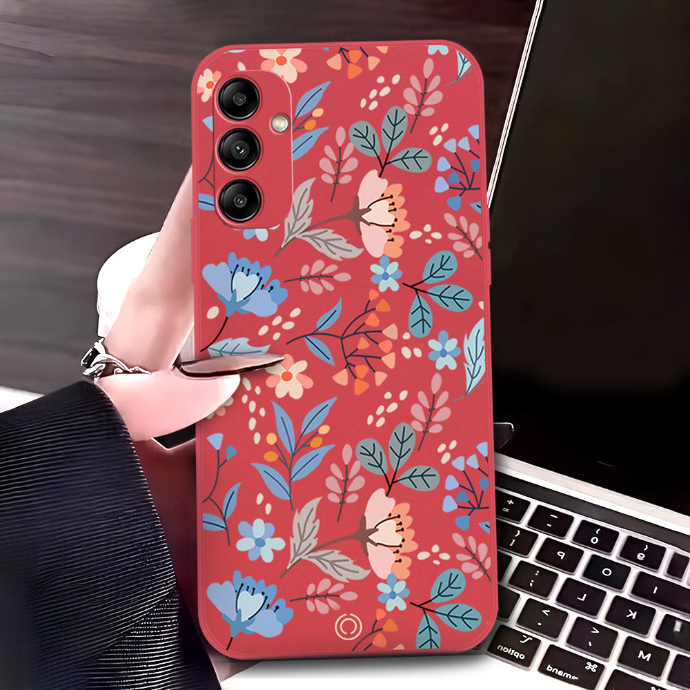 Samsung Galaxy A34 5G Cover - Red - D1 - ONation Floral Series - HQ Liquid Silicone Soft Case