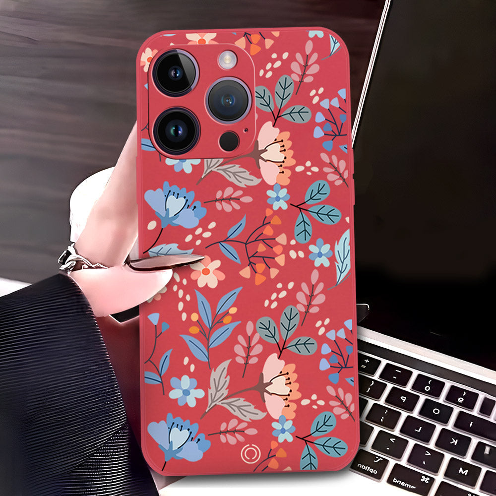 iPhone 14 Pro Cover - Red - D1 - ONation Floral Series - HQ Liquid Silicone Soft Case