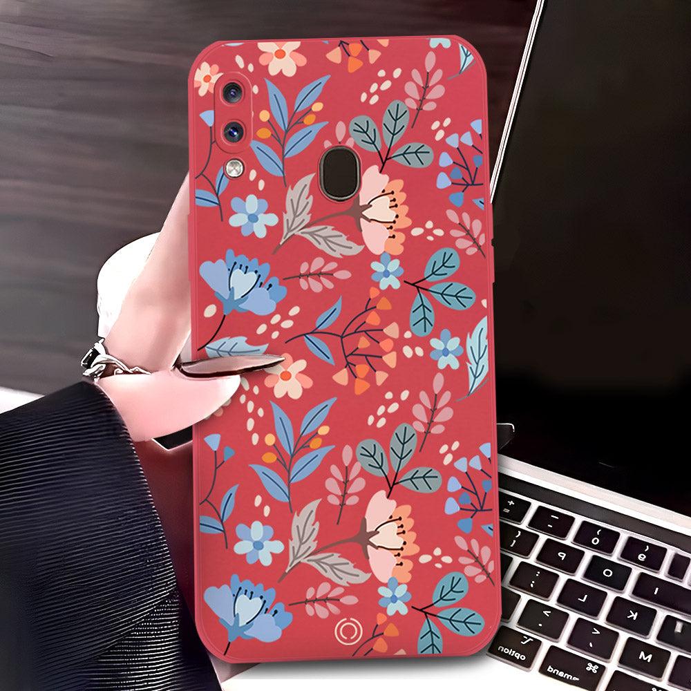 Samsung Galaxy A30 Cover - Red - D1 - ONation Floral Series - HQ Liquid Silicone Soft Case