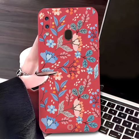 Samsung Galaxy A30 Cover - Red - D1 - ONation Floral Series - HQ Liquid Silicone Soft Case