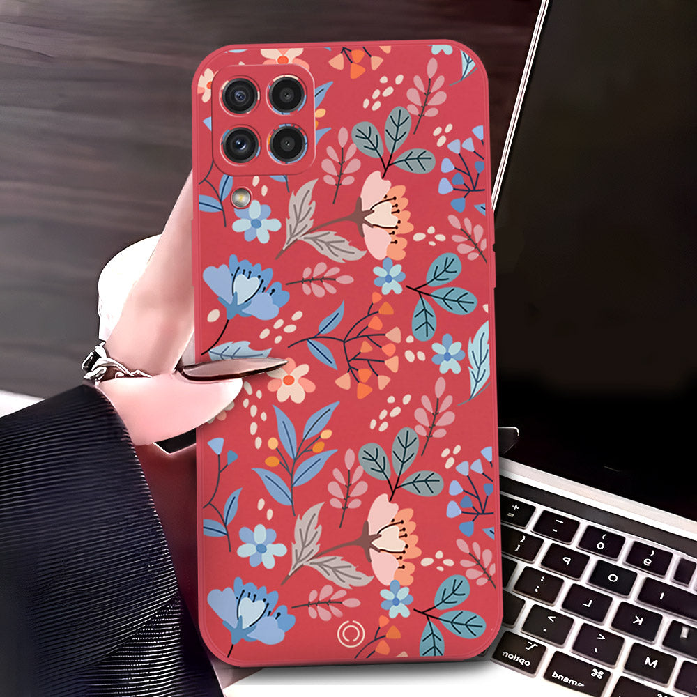 Samsung Galaxy A22 Cover - Red - D1 - ONation Floral Series - HQ Liquid Silicone Soft Case