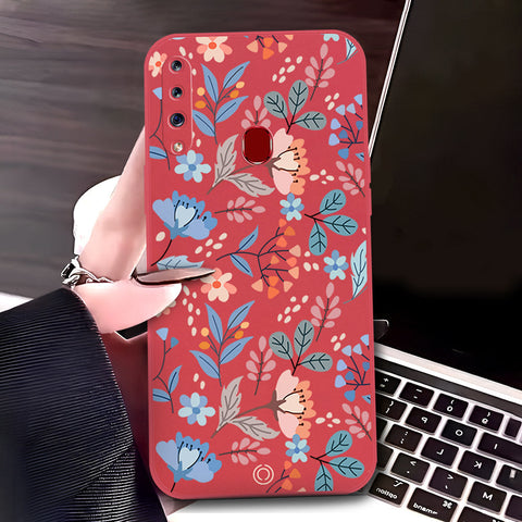 Samsung Galaxy A20s Cover - Red - D1 - ONation Floral Series - HQ Liquid Silicone Soft Case