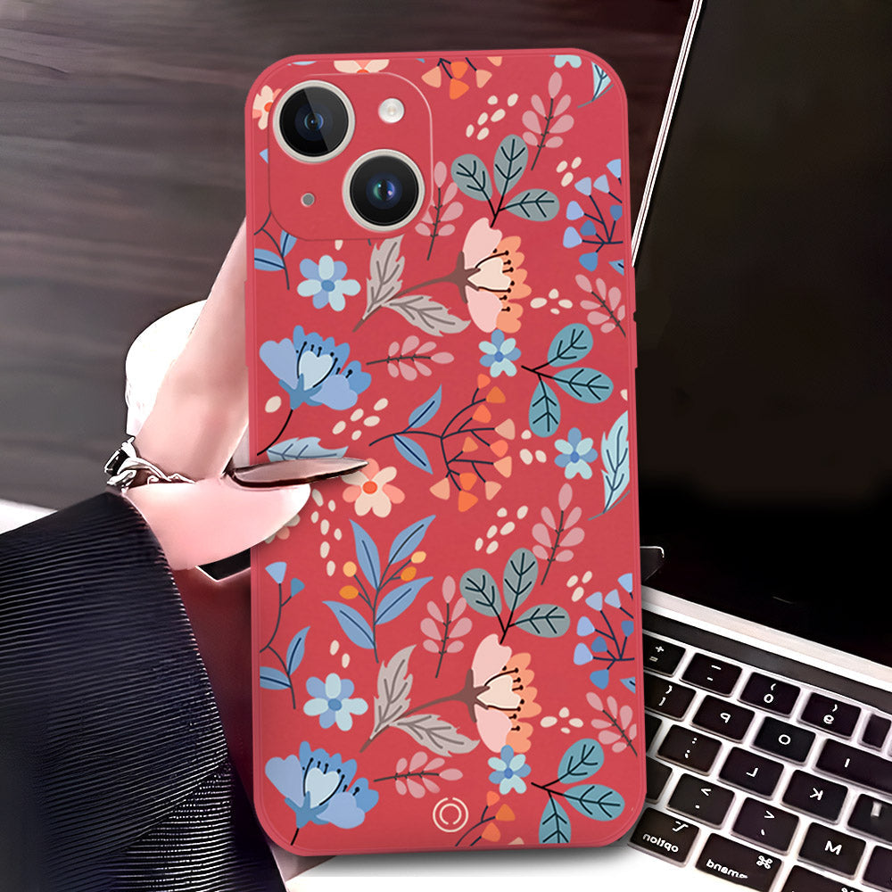 iPhone 14 Plus Cover - Red - D1 - ONation Floral Series - HQ Liquid Silicone Soft Case