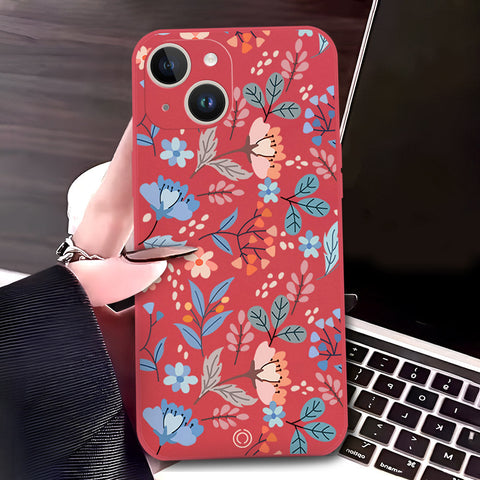 iPhone 14 Plus Cover - Red - D1 - ONation Floral Series - HQ Liquid Silicone Soft Case