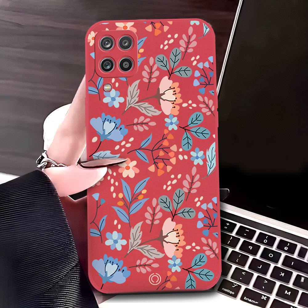 Samsung Galaxy A12 Nacho Cover - Red - D1 - ONation Floral Series - HQ Liquid Silicone Soft Case