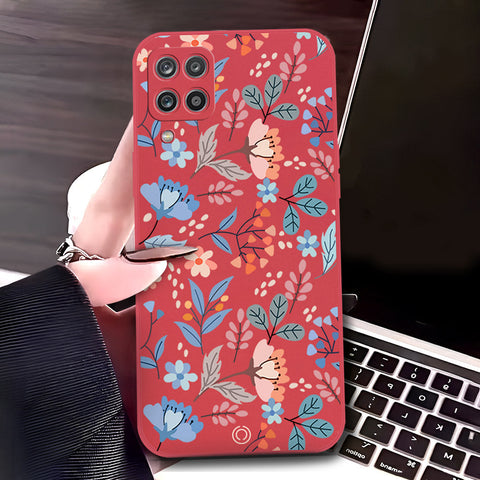 Samsung Galaxy A12 Nacho Cover - Red - D1 - ONation Floral Series - HQ Liquid Silicone Soft Case