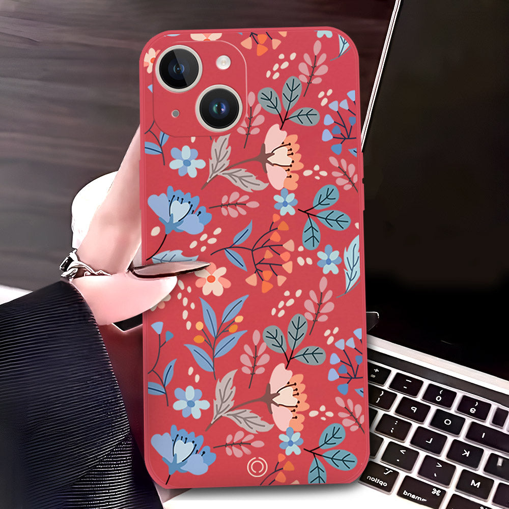 iPhone 14 Cover - Red - D1 - ONation Floral Series - HQ Liquid Silicone Soft Case